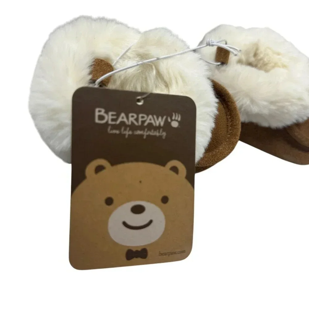 BEARPAW Baby fur Boots size 6-12 Months chestnut brown leather NWT gift box